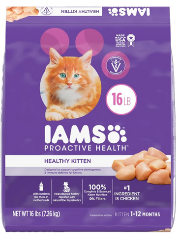 IAMS PROACTIVE HEALTH Healthy Kitten Dry Cat Food with Chicken Cat Kibble, 16 lb. Bag